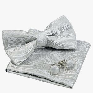 Alizeal Mens Classic Paisley Bow Tie, Hanky and Cufflinks Set